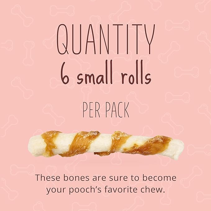 Better Belly Proteins with Real Venison Small Rolls 6 Count, Digestible Rawhide for Dogs, 4.2 OZ