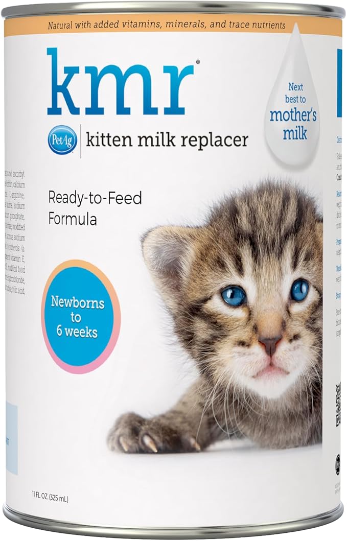 PetAg KMR Kitten Milk Replacer Liquid - 11 oz - Ready-to-Feed Kitten Formula with Vitamins for Kittens Newborn to Six Weeks Old - Easy to Digest
