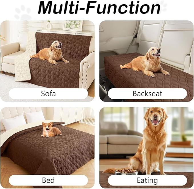 hyha Waterproof Dog Bed Blanket, Soft Pet Blankets, Waterproof Couch Cover for Dogs, Reversible Sofa Covers Washable for Furniture (40x70 Inch, Brown/Beige)