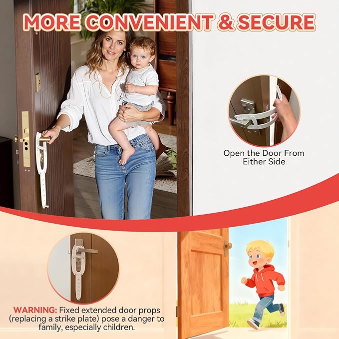 Cat Door Latch, Door Prop for Cats to Keep Dogs Out of Litter Box and Food, Preventing Hand Pinching, Cat Door Stopper with 6 Adjustable Straps 2.5-6.5" Wide, Including Door Plate, White, 1Pc