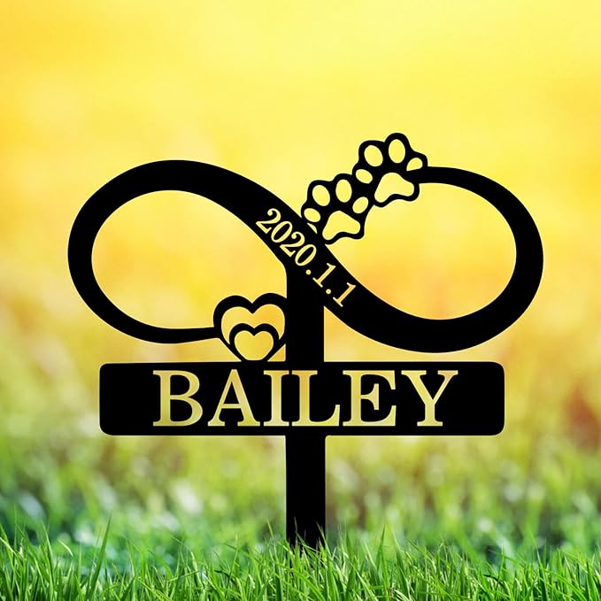 Custom Cat Name Memorial Grave Stake, Personalized Cat Memorial Grave Marker with Heart and Paws Metal Engraved Sign, Cat Memorial Stake Metal Sign Headstone Pet Plaque Burial Stake