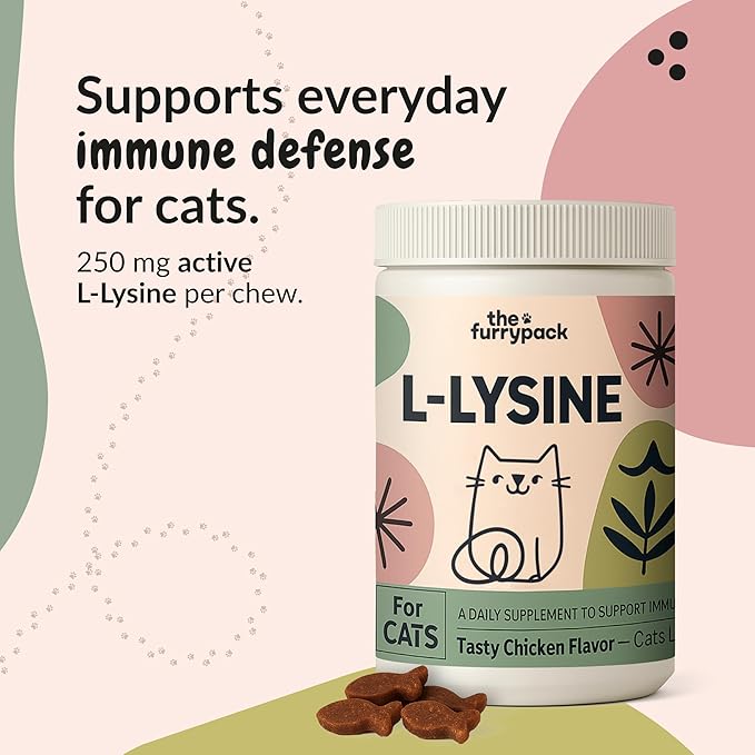 L-Lysine for Cats - 250mg per Chew, 150 Soft Chicken Flavor Chews to Replace Messy Powders and Pills, Turn Supplement Time Into Treats, Made in USA, Daily Immune Support, Picky Eaters