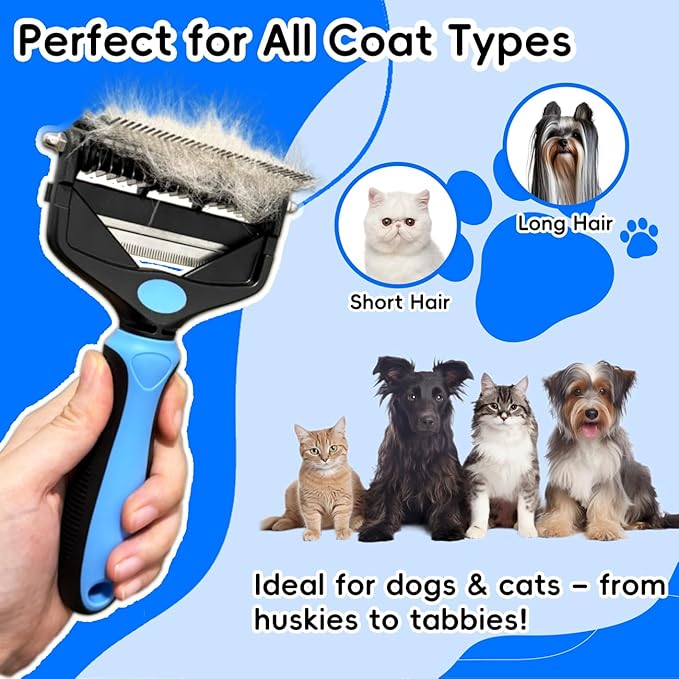 3-in-1 Professional Pet Grooming Brush for Dogs & Cats – Dematting Comb, Undercoat Rake & Deshedding Tool for Long & Short Hair, Heavy Shedding & Matted Fur