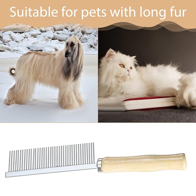 Wooden Handle Grooming Comb for Cat, Professional Wood Handle Pet Comb Simple Wooden Handles Flea Zapper Pet Combs for Removing Grooming Stuffed Pets Tangles Dematting Hair