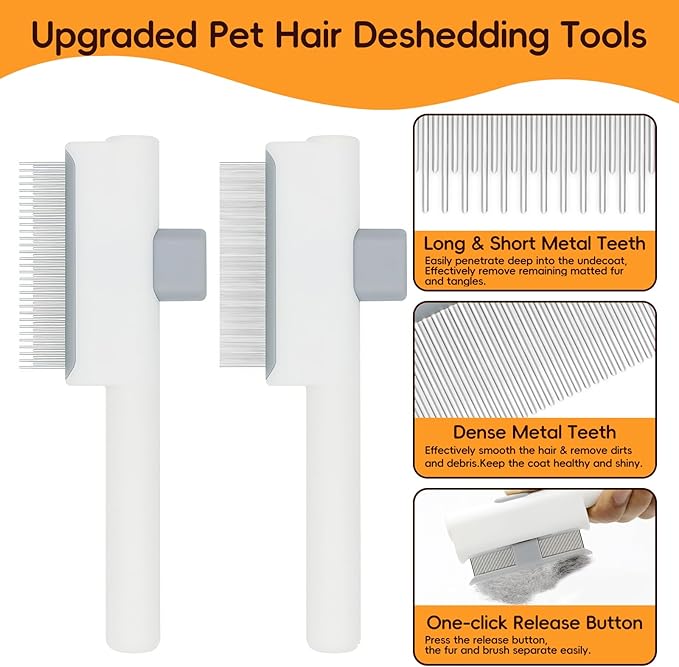 3Pcs Cat Brush, Cat Comb, Flea Comb for Cats Dogs, Dual-Sided Dematting and Deshedding, Dog Brush for Shedding Long Hair to Effectively Remove Thick Tangles or Matted Fur, White
