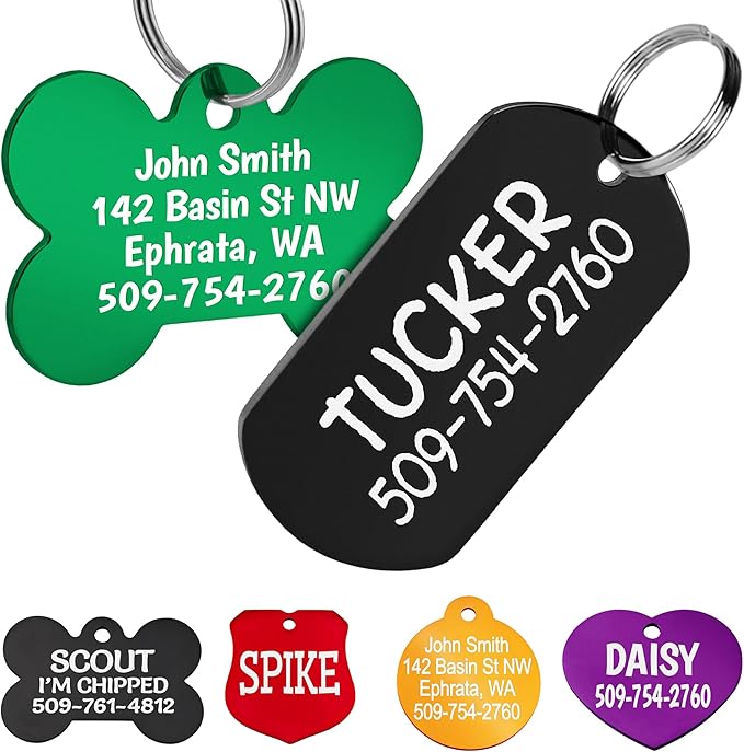 GoTags Dog Tags, Personalized Engraved Dog and Cat ID Tags for Pets, Custom Engraved on Both Sides, Various Shapes Including Bone, Round, Heart, Bow Tie, Star, and Badge (Rectangle, Large - Pack of 1)