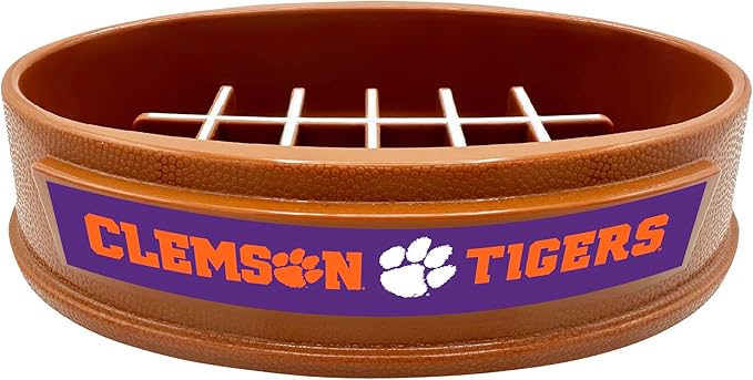 NCAA Super-Bowl - Clemson Tigers Slow Feeder Dog Bowl. Football Design Slow Feeding Cat Bowl for Healthy Digestion. Non-Slip Pet Bowl for Large & Small Dogs & Cats