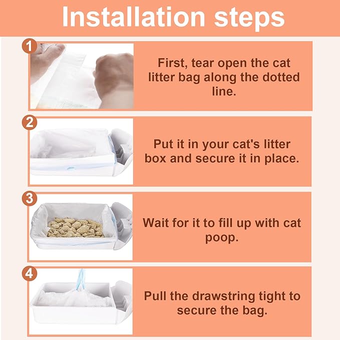 40-Pack Heavy Duty Cat Litter Box Liners for Fsitego & Fumoi Automatic Litter Boxes, Extra Thick Self-Cleaning Litter Box Bags for cumrigel litter bags, Cat Litter Bags with Drawstring and Leakproof