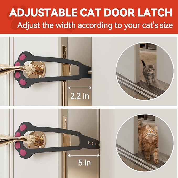 TGIOW Cat Door Latch, 2 Pcs Cat Door Stopper Pet Door Latch to Keep Dog Out of Litter Box and Food, Door Prop for Cat with 4 Adjustable Size Strap 2.2-5" Wide, No Measuring, Easy to Install, Grey