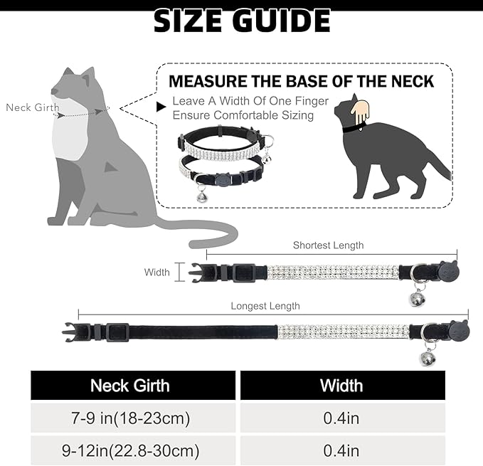 EXPAWLORER Soft Velvet Safe Cat Collars for Girl Cats - Rhinestones Bling Diamante Adjustable Collars Breakaway- Chirstmas Cat Clollar Gifts with Bells for Boy Cats Kitty and Small Dogs