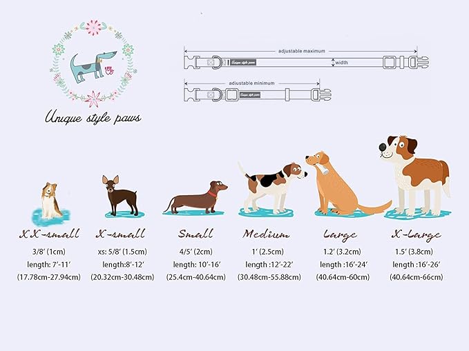 Unique style paws Dog Collar Metal Buckle Gift for Small Medium Large Boys Girls Dogs, brown plaid, XS