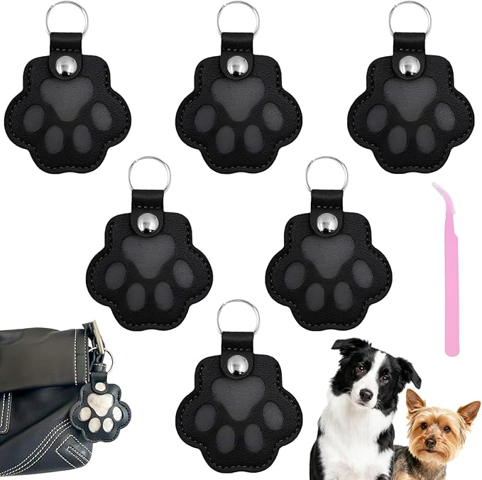 6 Packs Pet Hair Leather Keychain, Dog Cat Fur Storage Paw Keyring, Memorial Keepsake, Collar Bag Purse Key Charms