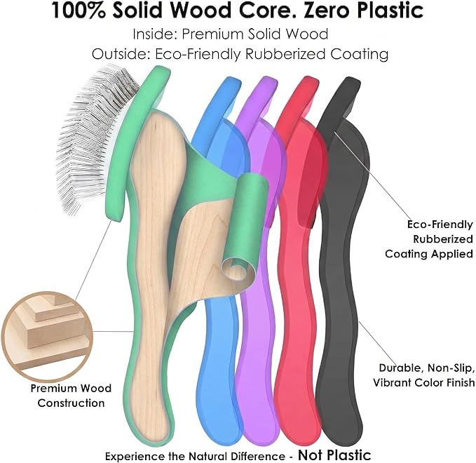 Slicker Brush for Dogs, Large Long Pin Dog Grooming Brush for Doodles Goldendoodles Poodles Labradoodle Bernedoodles, 3 Pcs Wooden Handle for Mats Tangles - Green