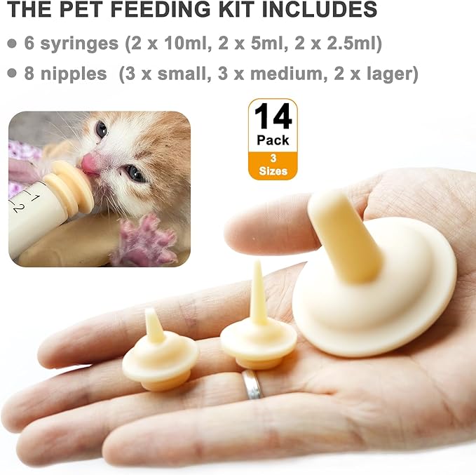 CYG&CL 14 Pack Pet Nursing Feeding Kit Pet Feeding Syringe for Cats Nipple for Kittens Nipple for Puppies Kitten Bottle Feeding Kit for Newborn Squirrels, Rabbits, Small Animals and Wildlife
