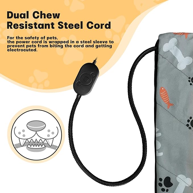 Pet Heating Pad, 32.7×20.5 inch Pressure Activated Heated Mat for Indoor Dogs Cats, 3 Adjustable Temperature with Chew Resistant Cord