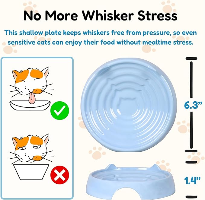 2 Pcs Whisker-Friendly Cat Food Bowl, Melamine Shallow & Wide Cat Bowl for Indoor Cats,Relieves Whisker Fatigue,Non-Slip Cat Dish for Wet and Dry Food (Blue*2, 6.3")