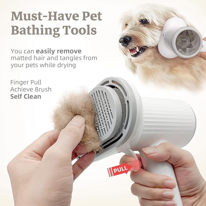 Dog Brush for Shedding, Professional 2-in-1 Pet Hair Dryer & Dog Grooming Brush with Removable Comb, Adjustable Temperature/Speed, Portable Brush for Dogs and Cats