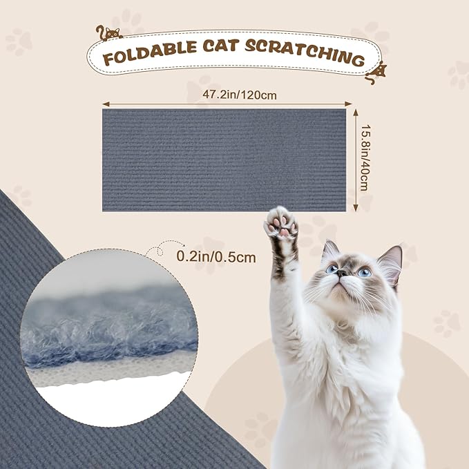 Eunice Cat Scratching Mat, Self-Adhesive Cat Scratch Carpet, Trimmable Replacement Carpet Pad for Tree Wall Cat Scratching Post DIY Couch Protector (Light Gray, 47.2"x15.8")