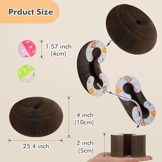 Kitty Kurlz Cat Scratching Toys for Indoor Cats - Magic Organ Interactive Cardboard Scratcher with 2 Bell Balls