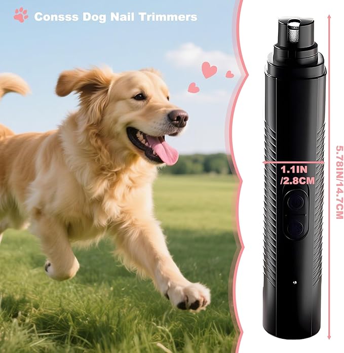 Dog Nail Grinder Quiet, Easy to Use Pet Nail Grinder with Led Lights, 7500 RPM Dog Nail Clippers for Large Dogs Medium Small Dogs & Cats, Continuous 3-Hour Battery Life