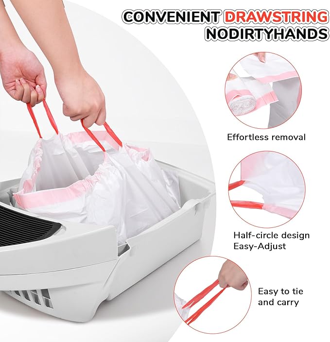40 Count Thicken Cat Litter Box Liners Compatible With Automatic Cat Litter Box and Litter Box Robot 4 and 3,Heavy Duty Drawstring Kitten Litter Drawer Liners Disposable 25" x 16"