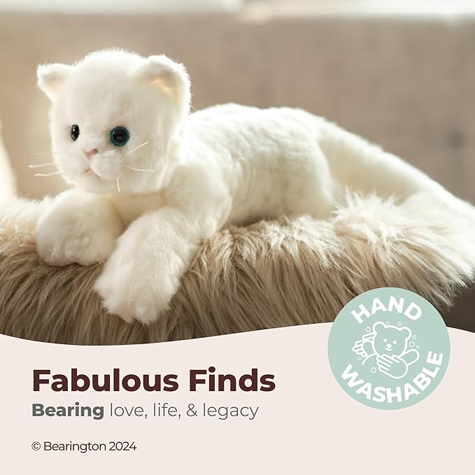 Bearington Muffin White Cat Stuffed Animal - 15" Realistic White Cat Stuffy with Soft Plush Fur and Floppy Body - Adorable Stuffed Kitty Cats for Girls - Gift for Kids, Toddlers and Kitten Lovers
