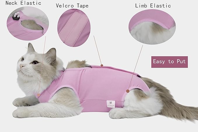 Cat Recovery Suit Female Kitten Onesie for Cats After Surgery Female Spay Surgical Abdominal Wound Skin Diseases Cone Collar Soft Alternative Wear (Pink, S)