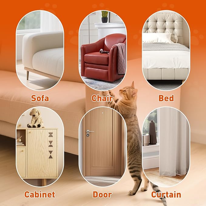 17Pack- Anti Cat Scratch Furniture Protector, Clear Couch Protector from Cat Claws, Pet Deterrent for Sofa Wall Door Bed, Single Sided Self Adhesive Easy Apply, Heavy Duty- with 50 Twist Pins