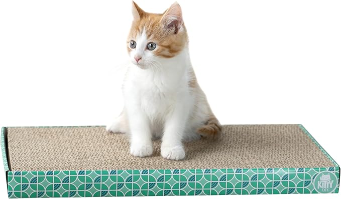 Kitty City Cat Scratcher– 2-Pack Durable Corrugated Cardboard Scratch Pads with Catnip – Double-Sided for Longer Use, Cat Claw Maintenance & Furniture Protection - Size: 10" x 18"