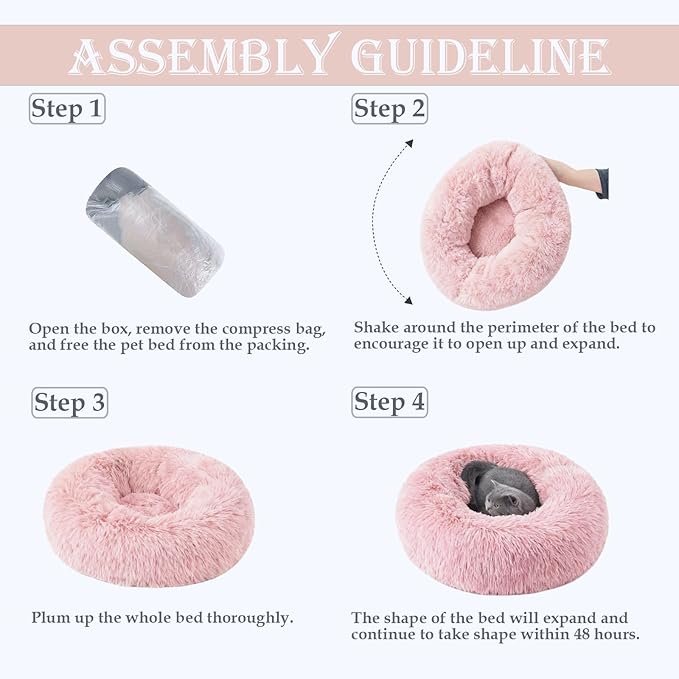 Washable Dog & Cat Bed for Ultra Large Small Medium Size Pet, Calming Donut Round Cute Warming Mat House Supply Indoor, 8 Sized Deal Necessity Essential Furniture for Boy Girl Puppy Kitten kitty