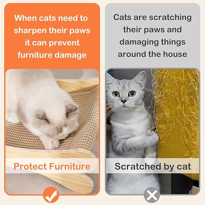 Cat Scratcher Bed Natural Sisal Cat Scratch Chair Hammock, 27.5 Inch Extra Large Scratching Post Lounger Pad with Large Sisal Toy Ball for Indoor Cats