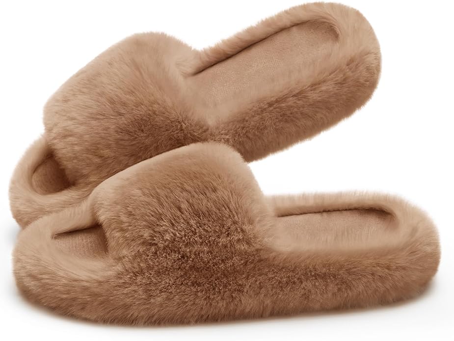 ATHMILE Womens Slippers with Arch Support Memory Foam Fuzzy House Slippers for Women Lightweight Cozy Indoor Open-toe Comfy Birthday Valentine's Day Gifts