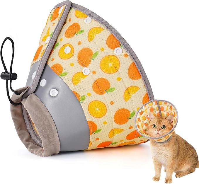 Avont Cat Cone Collar Soft to Stop Licking, Adjustable Foldable Lightweight Kitten Recovery Collar After Surgery for Small Dogs, Elizabeth Cone of Shame Alternative -Orange(L)