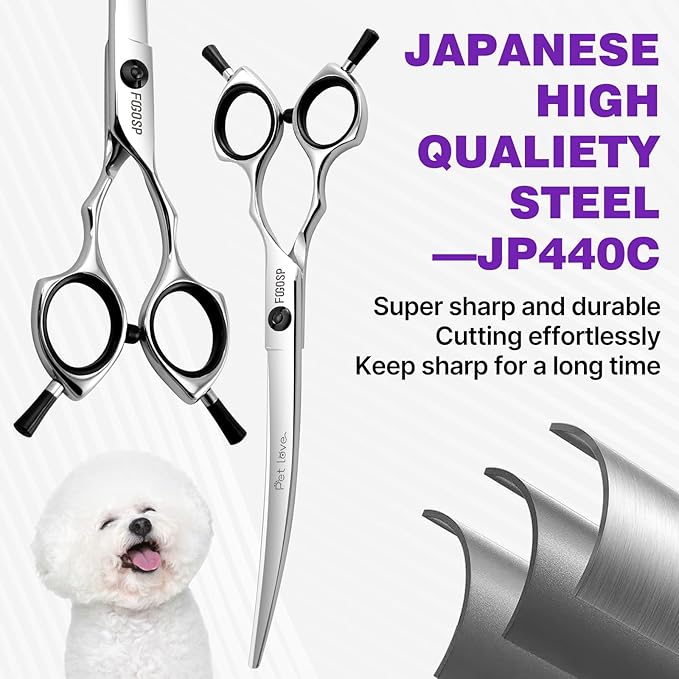 Curved Dog Grooming Scissors 7.5 in Curve Shears for Pet Dogs Cat Japan 440C 30°Arc Upward & Downward for Trimming Face and Paws(7.5, Curved)