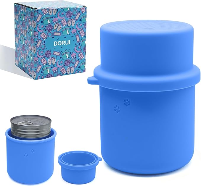 Original Canned Dog Food Storage Container | Silicone Can Cover Pet Food Sealer | BPA Free, Airtight, Dishwasher & Freezer Safe (Blue)
