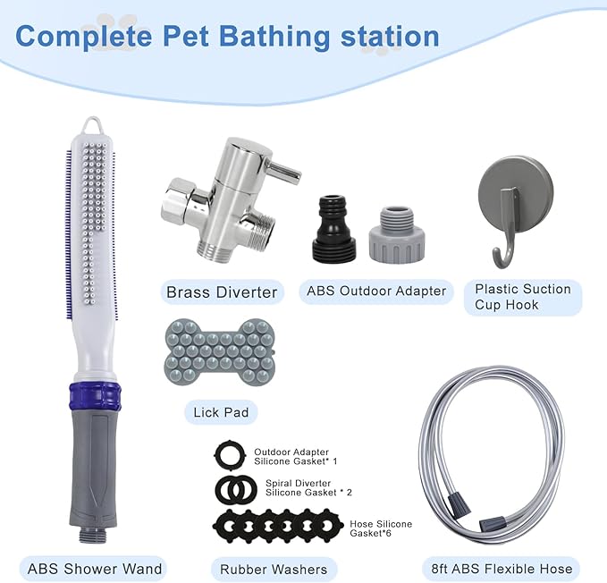 Dog Shower Attachment,Dog Shower With Brass Diverter,Pet Shower Attachment for 3 Spray Modes,8-Foot Hose With Indoor and Outdoor Adapters,for Bathing & Grooming Easy Dog/Cat Bathing and Cleaning