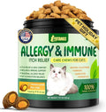 YOTANGO 3-in-1 Cat Allergy Relief for Cats Kittens, 500 Crunchy Chews for Cat Allergy & Itchy Skin Relief + Immune Support + Digestive Support, with Colostrum and Probiotics 500M CFU (Chicken Flavor)