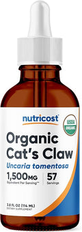 Nutricost Organic Cat's Claw Liquid Drops (1,500mg Equivalent) 3.8 Fl Oz - Uncaria Tomentosa, USDA Organic, Vegan-Friendly, GMO-Free, Gluten-Free, 57 Servings