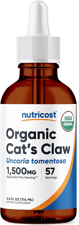 Nutricost Organic Cat's Claw Liquid Drops (1,500mg Equivalent) 3.8 Fl Oz - Uncaria Tomentosa, USDA Organic, Vegan-Friendly, GMO-Free, Gluten-Free, 57 Servings