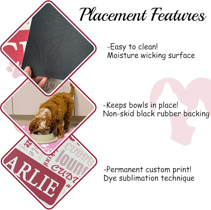 Personalized Dog Food Mats for Floors Custom Pet Placemat Mats for Food and Water Waterproof Customized Pet Food Mat with Name Gifts for Dog & Cat Owners Design 4