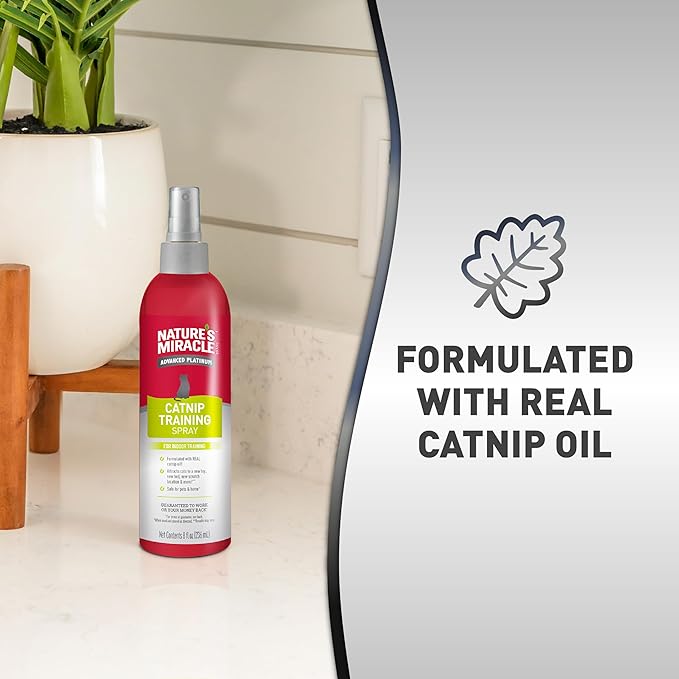Nature’s Miracle Advanced Catnip Training Spray with Real Catnip Oil Attracts Cats and Encourages Positive Behavior, 8 Ounces