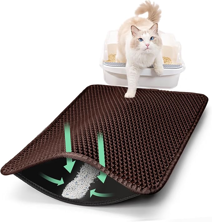 28"x48" Cat Litter Mat, EVA & Fabric Double Layer Design Waterproof Bottom Cat Litter Mat,Anti-slip Litter Box Mat,Easy To Catch Pet Litter,Easier To Clean,Washable,Soft on Paws,Large Capacity,Brown