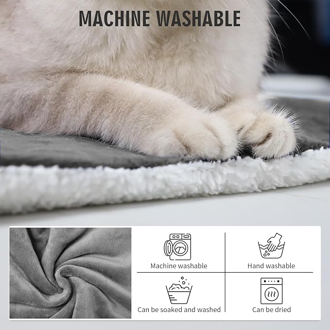 Rest-Eazzzy Heated Cat Bed with Removable Cover, 5 Level Timer & Temperature, Indoor Warming Mat for Cats & Dogs (Heat Pad, Pure-Grey, L)