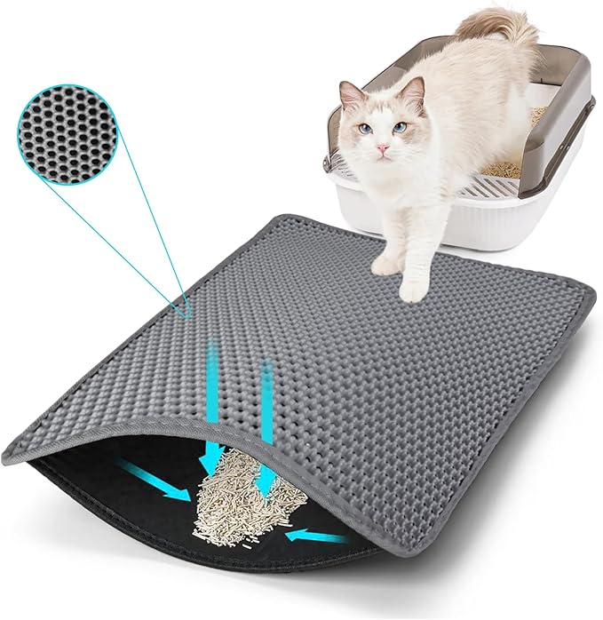 Cat Litter Mat, Kitty Litter Collector, Double Layered Honeycomb Design Waterproof, Anti Urine, Anti Slip, Easy to Clean, Limit Garbage (23"x14.5", Grey)