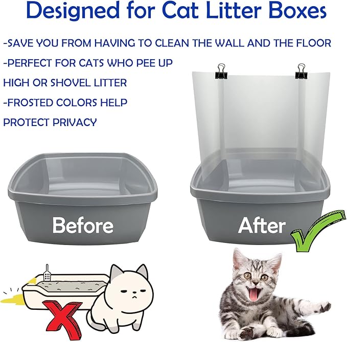 3 Pack Large Size Cat Litter Box Pee Shields, Easy Cleaning Frosted High Side Litter Box Splash Guard Cat Pee Shields for Open Top Litter Pan