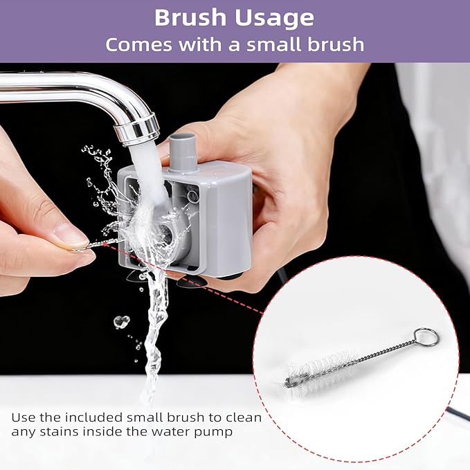 Ultra-Quiet Replacement Pump for Stainless Steel Cat Water Fountains - SMA-800 Motor - Safe and Easy to Clean with Low Voltage DC 5V and USB Cable (Pump) (Bottom Pump+Brush)