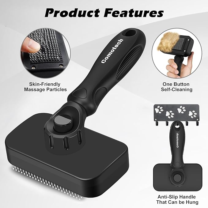 Comotech 3PCS Cat Grooming Supplies, Cat Brush & Nail Clipper/Trimmer & Flea Comb for Shedding Indoor Cats Essentials Stuff Accessories (Black)