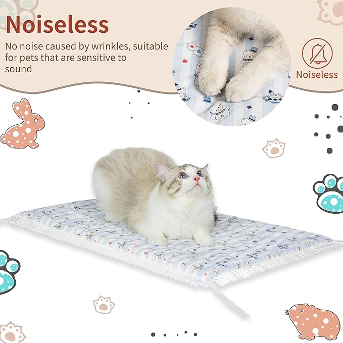 Reversible Silent Cat Bed Self Warming Pet Pad Thin Style Mat Washable Cushion Pad, Pad for Window Perch Outdoor Cat Houses, for Cats, Small Dogs, Rabbits, Non Electric,(Blue Puppy,M)
