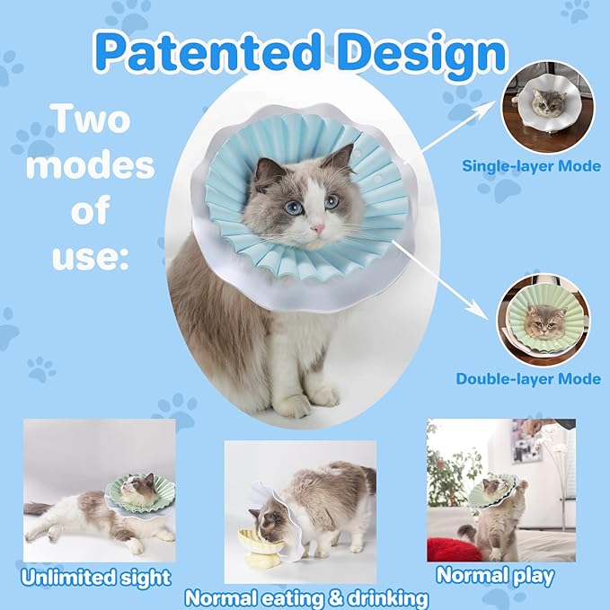 2 Pieces Soft Cat Cone Collar– Adjustable Lightweight Recovery E-Collar to Stop Licking, Scratching & Biting After Surgery, Comfortable Wound Healing Cone Alternative (Blue, M)