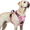 rabbitgoo Dog Harness for Large, No Pull Pet Harness with 3 Buckles, Adjustable Soft Padded Vest with Control Handle, Walking Reflective Pet Vest for Large Dogs, Floral Pink, L